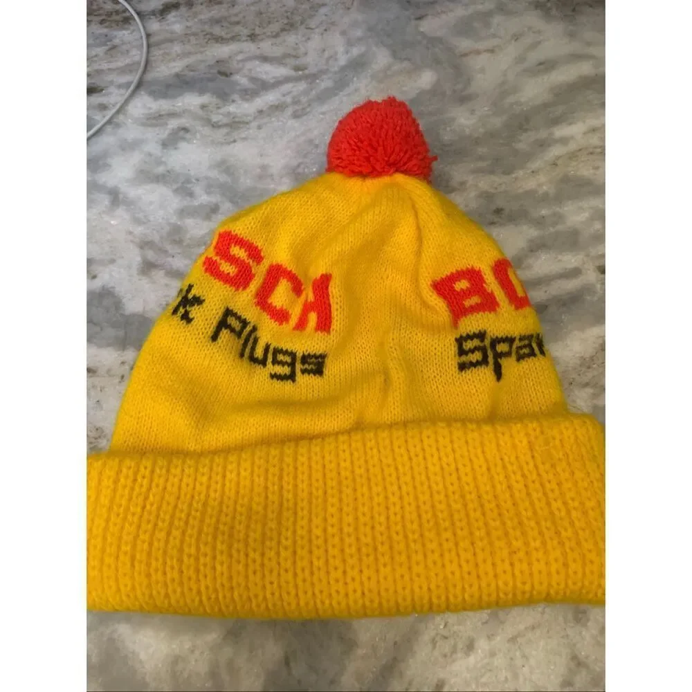 Bosch Spark Plugs Yellow and Red Beanie Hat #vintage #70’s